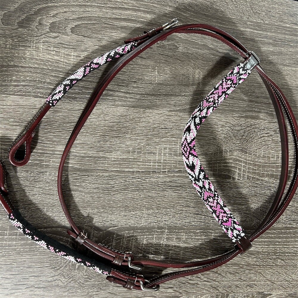 Unbranded Western Horse Browband Headstall Brown Pink Black White Beaded